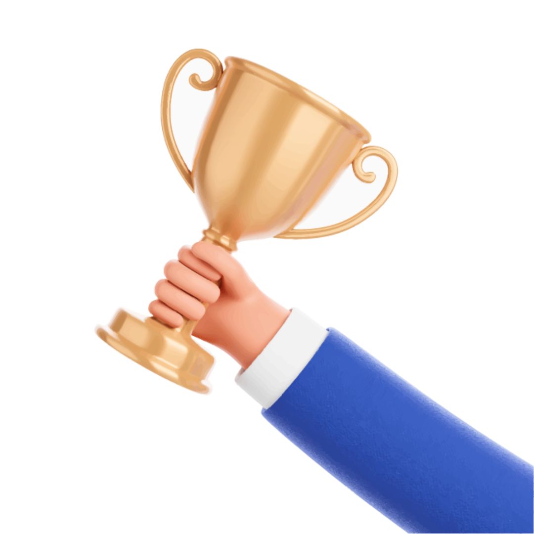 Hand holding a gold trophy representing award-winning results and success with Data Driven Digital marketing agency