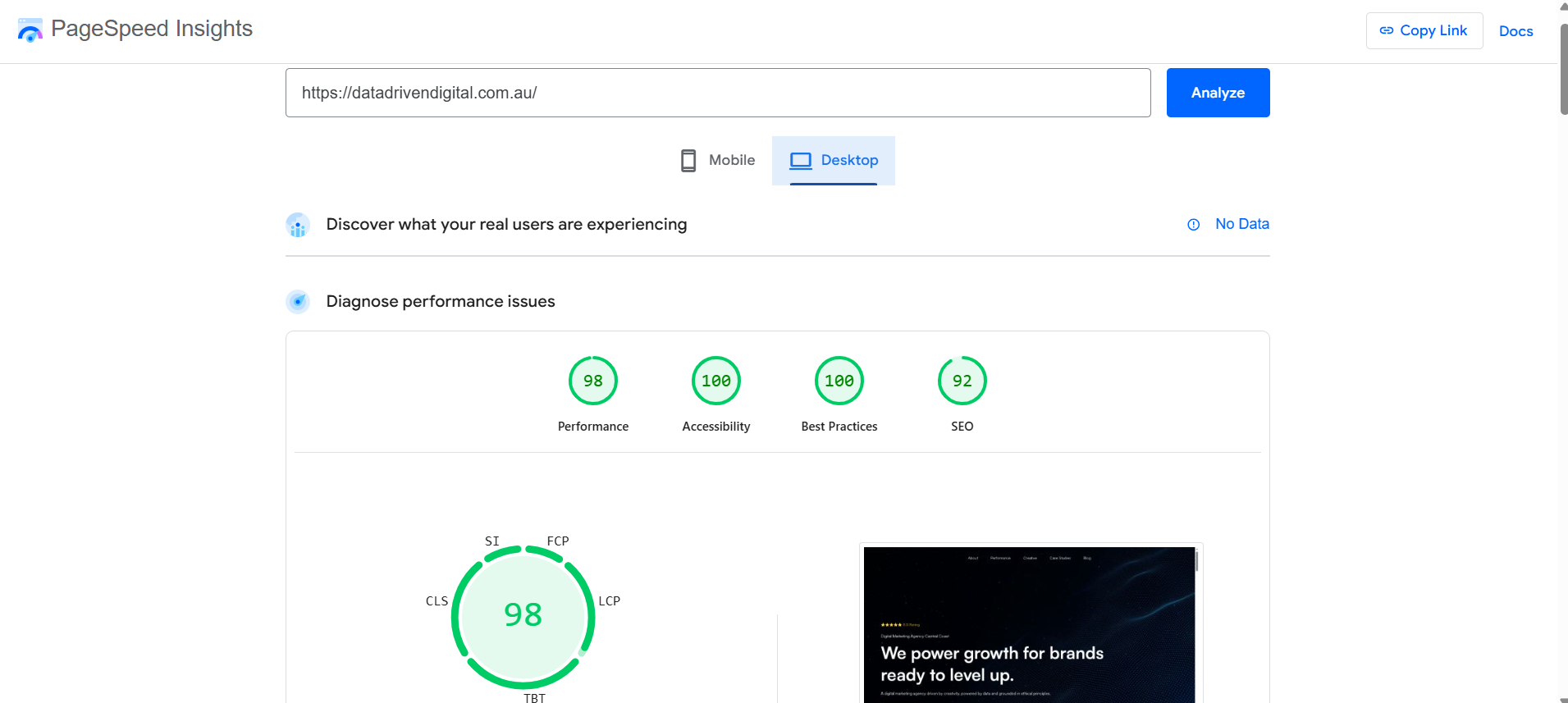 Data Driven Digital PageSpeed Insights Report
