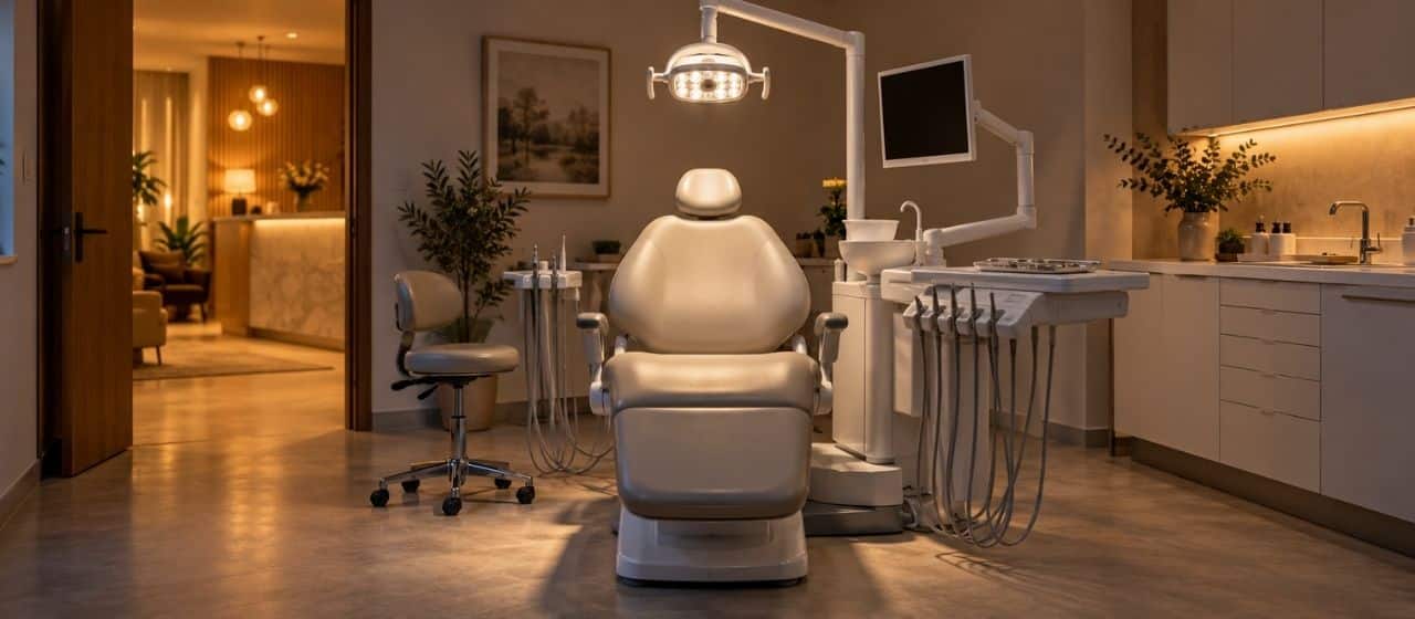 Modern dental treatment room with a dental chair